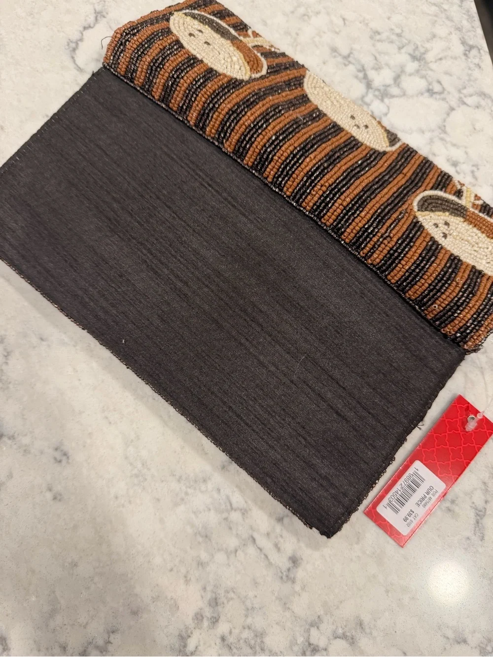 Beaded Clutch espresso martini clutch in Brown & Black with gold crossover chain